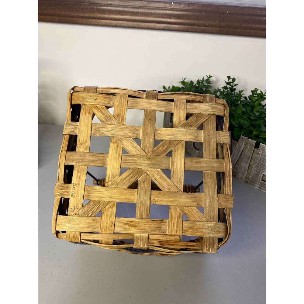 Woven Square Basket Wooden Handle‎ Rustic Farmhouse Home Decor Storage - Picture 3 of 7